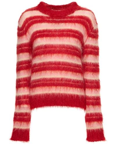 Marni Gestreifter Stricksweater Aus Mohairmischung - Rot