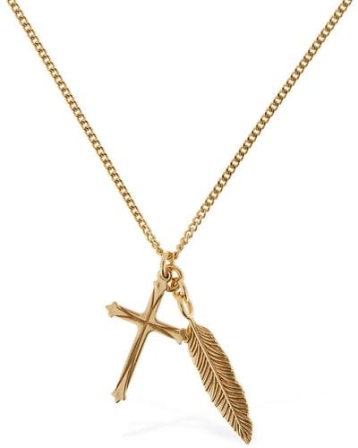 Emanuele Bicocchi Cross & Feather Pendant Necklace - Metallic