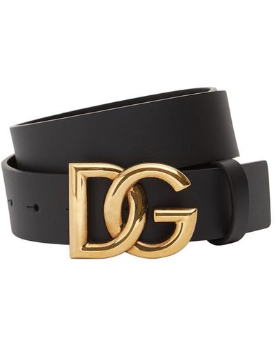 Dolce & Gabbana Cinturón de cuero Lux con logotipo de DG cruzado - Negro