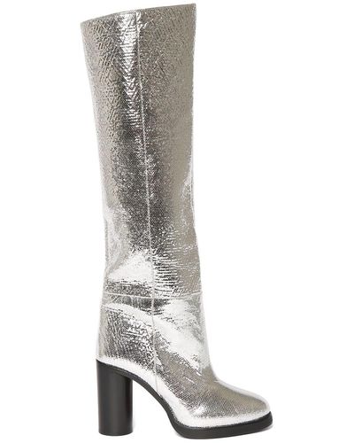 Isabel Marant 100mm Lylene Metallic Tall Leather Boots - White
