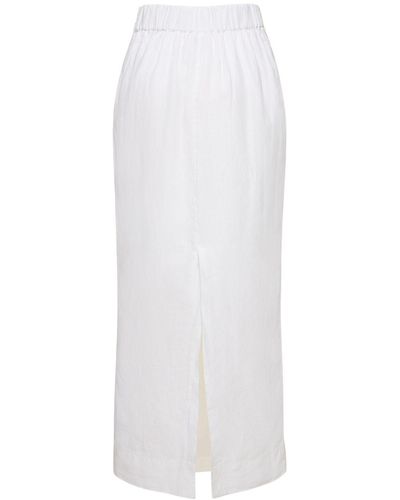 Posse Emma Linen Midi Pencil Skirt - White
