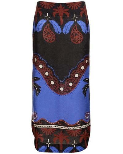 Johanna Ortiz Masaaì Mythology Linen Midi Skirt - Blue