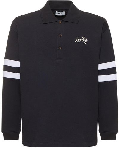 Bally Logo Cotton Long Sleeve Polo - Blue