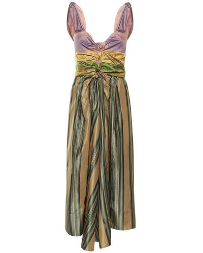 Rosie Assoulin Stripe Print Taffeta Bow Midi Dress - Green