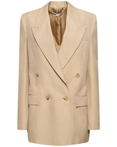 Stella McCartney Double Breasted Satin Blazer - Natural