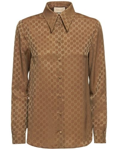 Gucci Camisa de seda crepé - Marrón