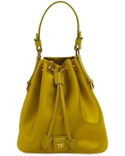 Tom Ford Small Satin & Leather Bucket Bag - Yellow