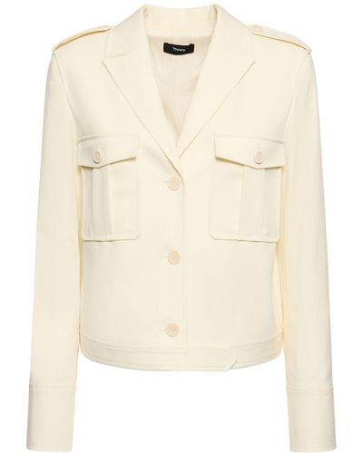 Theory Boxy Fit Military Wool Blend Jacket - Natural