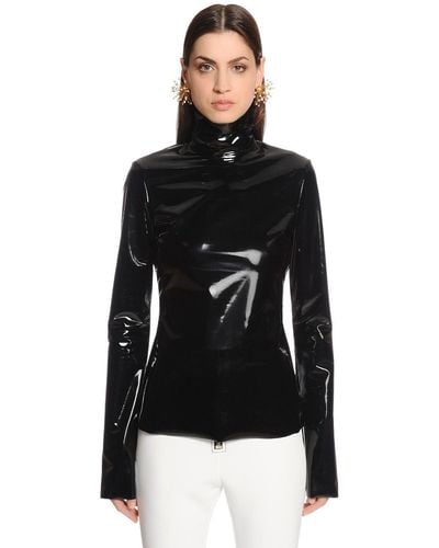 Ellery Stretch Faux Patent Leather Top - Black