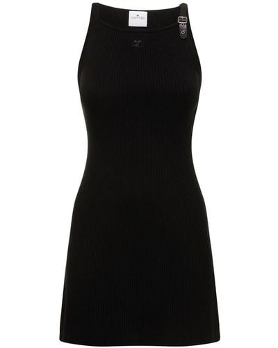 Courreges Rib Knit Viscose Mini Dress - Black