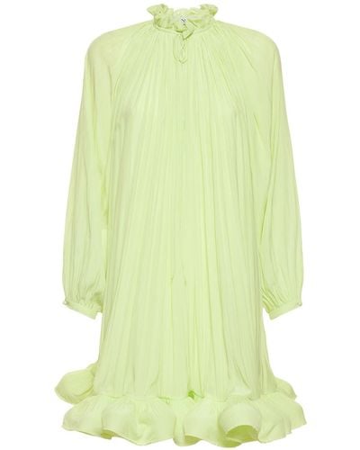 Lanvin Pleated Mini Dress W/ Ruffles - Green