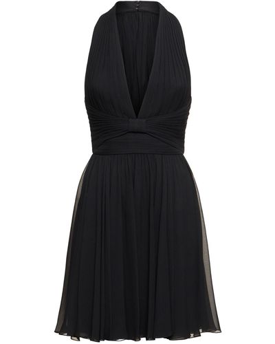Elie Saab Pleated Silk Mini Dress - Black