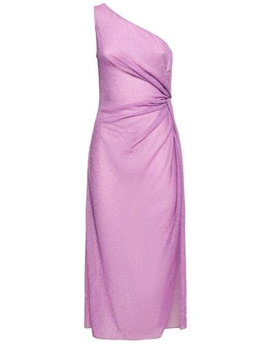 Oséree Lumière Lamé Midi Dress W/knot - Purple