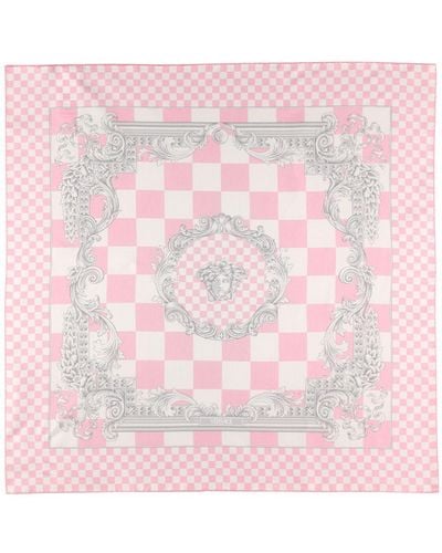 Versace Baroque Print Silk Twill Scarf - Pink