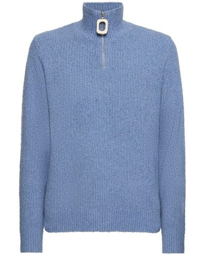 JW Anderson Henley Half-Zip Cotton Knit Sweater - Blue