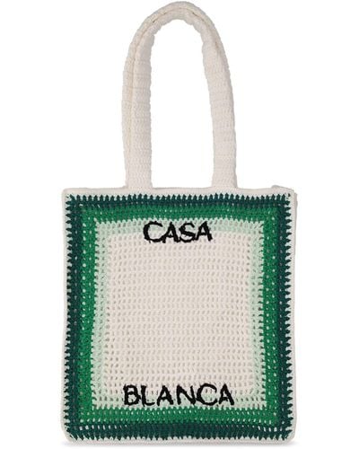 Casablanca Borsa shopping in cotone crochet con logo - Verde