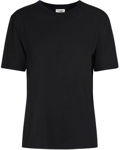 Saint Laurent Embroidered Cotton T-shirt - Black