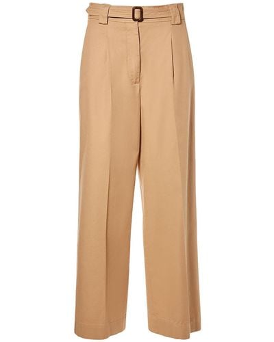 Weekend by Maxmara Pino Belted Cotton Canvas Wide Pants - Natural