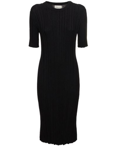 Loulou Studio Elea Ribbed Silk Blend Midi Dress - Black