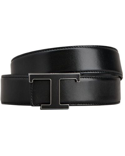 Tod's Cintura in pelle con logo 3,5cm - Nero