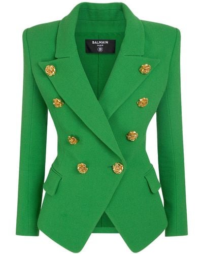 Balmain 8-Button Double Wool Crepe Jacket - Green