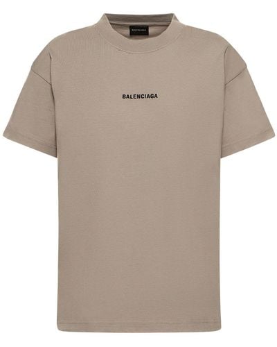 Balenciaga Medium Fit Cotton T-Shirt - Natural