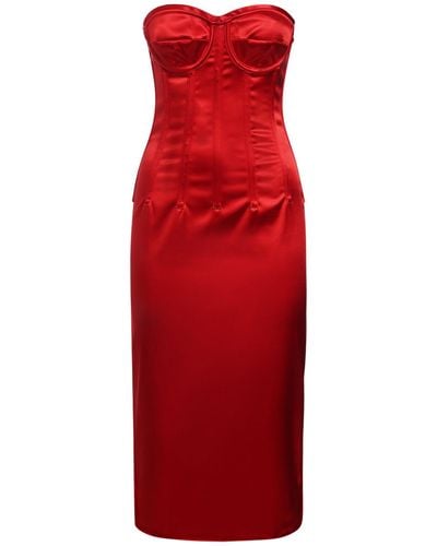 Dolce & Gabbana Stretch Satin Corset Midi Dress - Red