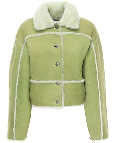 Saks Potts Giacca Cropped "khalo" In Shearling - Verde