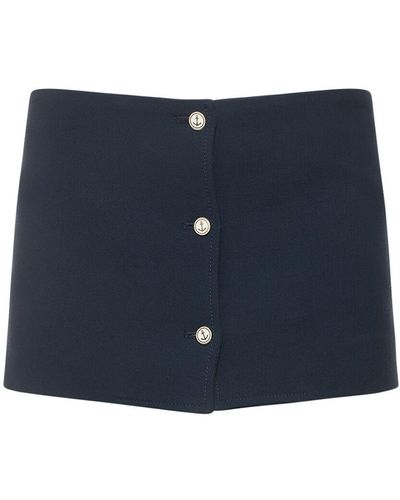 Thom Browne Wool Crepe Low Rise Mini Skirt W/buttons - Blue