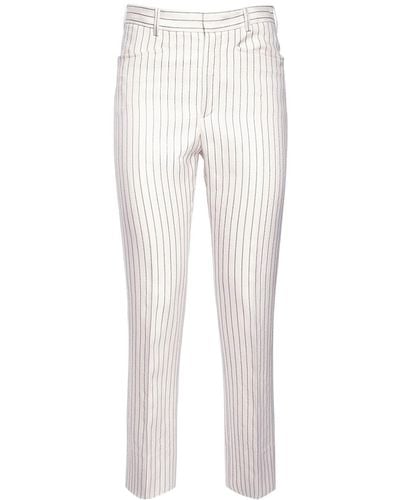 Tom Ford Wool & Silk Pinstriped High Rise Trousers - Natural