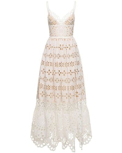 Elie Saab Embroidered Cotton & Silk Long Dress - White