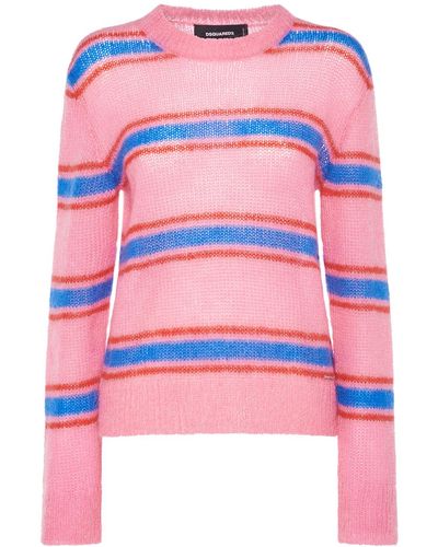 DSquared² Mohair Blend Striped Crewneck Jumper - Red