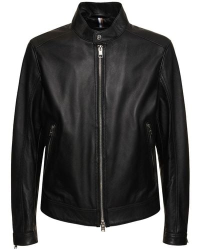 BOSS Mansell Zip-up Leather Jacket - Black