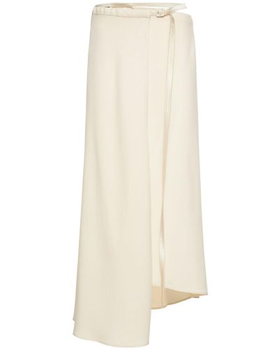 Aspesi Envers Asymmetric Satin Wrap Midi Skirt - White