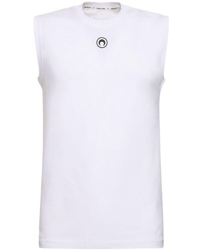 Marine Serre Camiseta de jersey de algodón orgánico con logo - Blanco