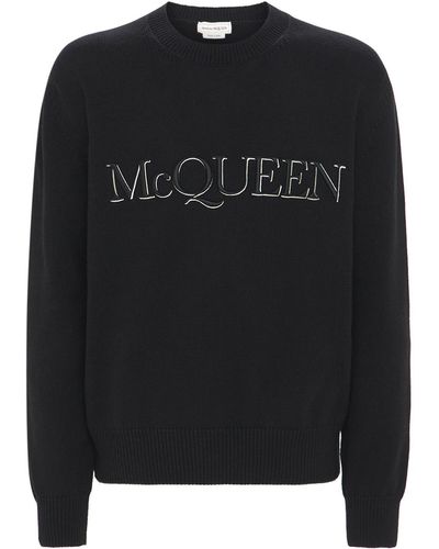 Alexander McQueen Suéter De Punto De Algodón Con Logo Bordado - Negro