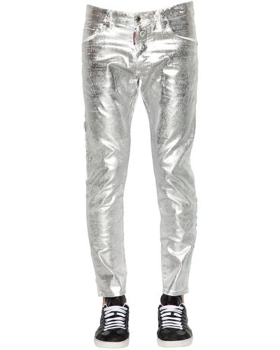 DSquared² 16cm Skater Metallic Waxed Denim Jeans