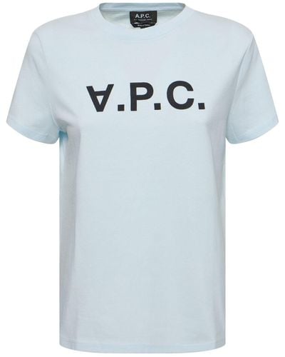 A.P.C. T-shirt Aus Baumwolljersey Mit Logodruck - Blau