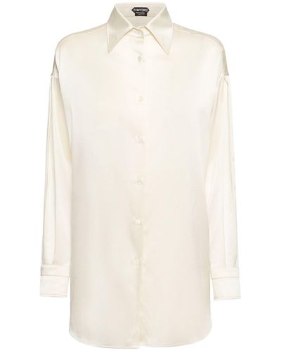 Tom Ford Stretch Silk Satin Relaxed Fit Shirt - White