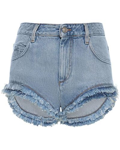 Isabel Marant Eneidao Fringed Cotton Denim Shorts - Blue