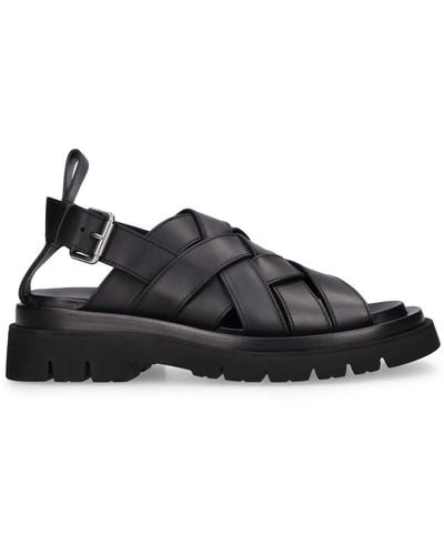 Bottega Veneta 55mm Hohe Sandalen Aus Riemen Leder "lug" - Schwarz