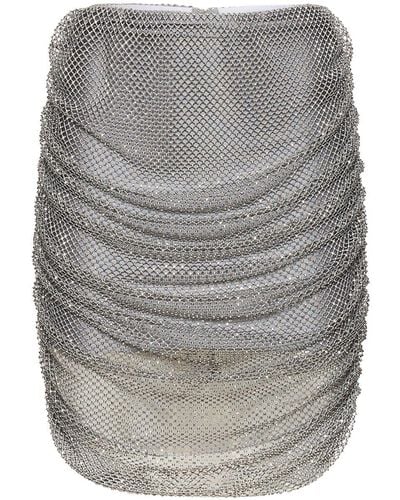 GIUSEPPE DI MORABITO Embellished Embroidered Mesh Mini Skirt - Gray