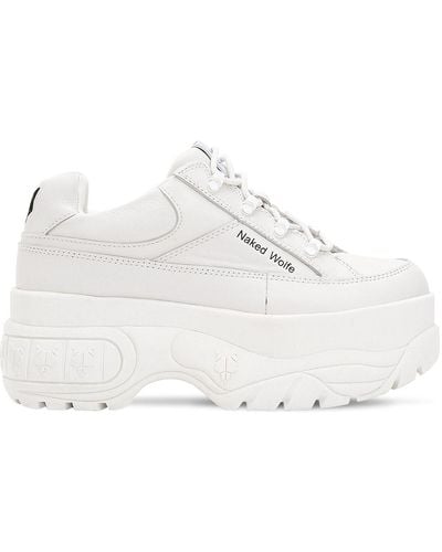 Naked Wolfe 70mm Sporty Leather Platform Trainers - White