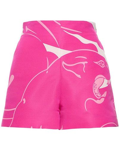 Valentino Panther Print Faille High Waist Shorts - Pink
