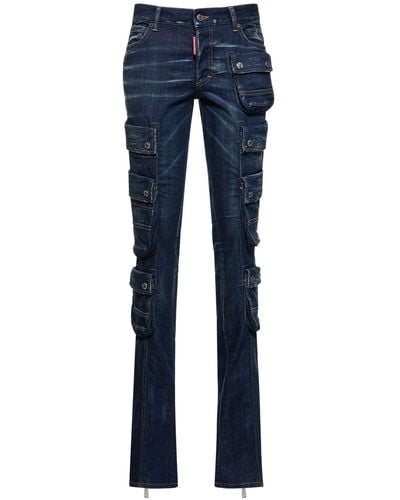 DSquared² Low-Rise Straight Denim Cargo Jeans - Blue