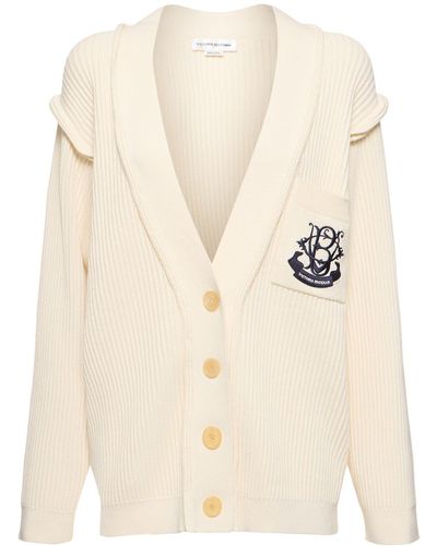 Victoria Beckham Relaxed Fit Cotton & Silk Knit Cardigan - White