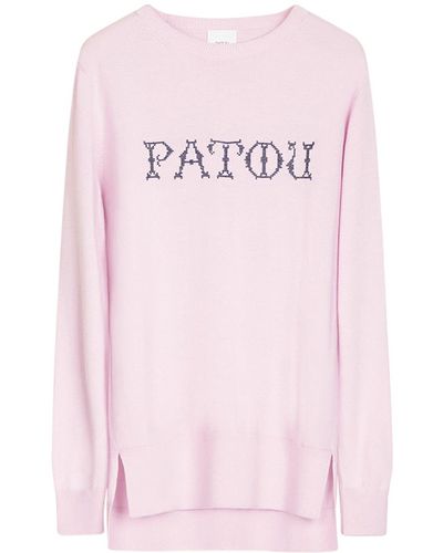 Patou Pull-over Col Rond En Laine À Logo Intarsia - Rose