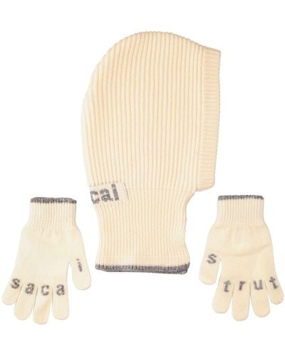 Sacai Knit Wool Balaclava & Gloves Set - Natural