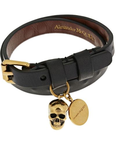 Alexander McQueen Double Wrap Studded Leather Bracelet - Metallic