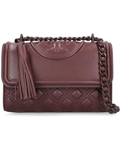 Tory Burch Small Fleming Convertible Leather Bag - Purple